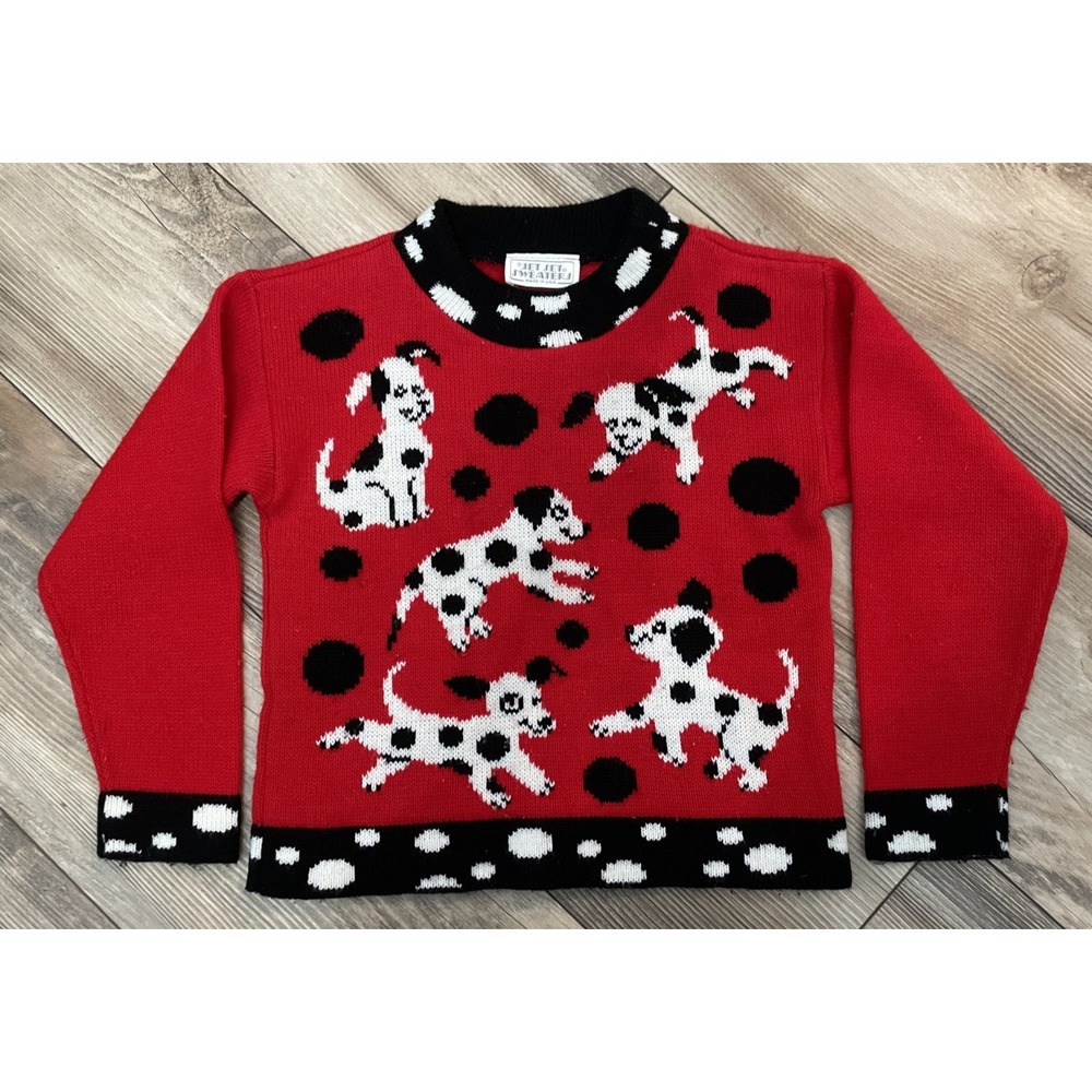 Vintage‎ Kids Dalmatian Dog Sweater Jet Set Sweaters Size 7/8